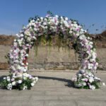 FA014 White roses with leaves flower arch 6ft 7ft 8ft
