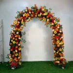 FA027 Yellow orange roses with leaves flower arch 6ft 7ft 8ft