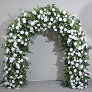 FA1004 White roses with leaves flower arch 6ft 7ft 8ft