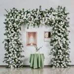 FA1011 White roses with leaves flower arch 6ft 7ft 8ft