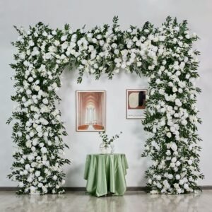 FA1011 White roses with leaves flower arch 6ft 7ft 8ft