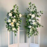 FB1036 White roses with leaves flower backdrops set for wedding decoration - Image 2