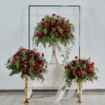 FC0018 Red Roses with leaves flower centerpieces for wedding decoration