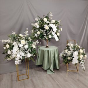 FC0030 White Roses with leaves flower centerpieces for wedding decoration