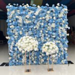 FW010 Blue and white roses flower wall backdrop 8x8ft cloth fabric backup