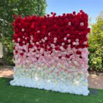 FW014 Red pink white roses ombre flower wall backdrop 8x8ft cloth fabric backup