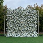FW018 White roses with leaves flower wall backdrop 8x8ft cloth fabric backup