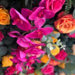 FW021 hot pink and orange rose orchid with leaves flower wall backdrop 8x8ft cloth fabric backup - Image 4