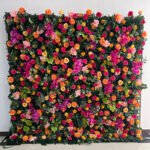 FW021 hot pink and orange rose orchid with leaves flower wall backdrop 8x8ft cloth fabric backup