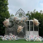 FB1001 Champagne roses hydrangeas flower backdrops set for wedding decoration