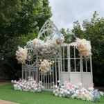 FB1001 Champagne roses hydrangeas flower backdrops set for wedding decoration - Image 4