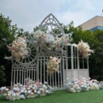 FB1001 Champagne roses hydrangeas flower backdrops set for wedding decoration - Image 5