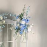 FB1010 White and blue roses delphinium flower backdrops set for wedding decoration - Image 3