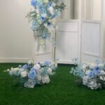 FB1010 White and blue roses delphinium flower backdrops set for wedding decoration - Image 4