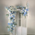 FB1010 White and blue roses delphinium flower backdrops set for wedding decoration - Image 5