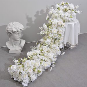 TR0003 Rose delphinium table runner for wedding decoration
