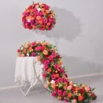 TR0006 Hot pink rose table runner for wedding decoration