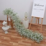 TR0007 White roses gyp table runner for wedding decoration