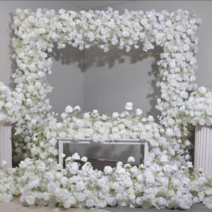 TR0011 White rose gyp table runner for wedding decoration