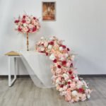 TR0014 Pink roses table runner for wedding decoration