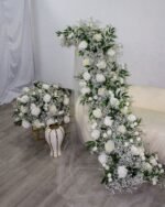 TR0018 White roses with leaves  table runner for wedding decoration - Image 2