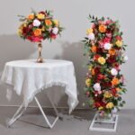 TR0021 Colorful roses with leaves table runner for wedding decoration