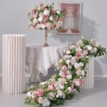 TR0033 Soft colors roses table runner for wedding decoration