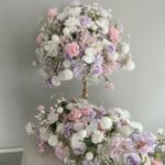 TR0034 White and lilac roses table runner for wedding decoration - Image 3