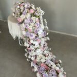 TR0034 White and lilac roses table runner for wedding decoration - Image 5