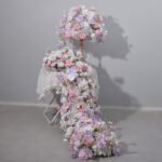 TR0034 White and lilac roses table runner for wedding decoration