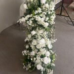 TR0035 White roses with leaves table runner for wedding decoration - Image 4