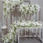 TR0036 White roses wisteria table runner for wedding decoration