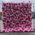 FW034 Pink mix hot pink roses flower wall backdrop 8x8ft cloth fabric backup