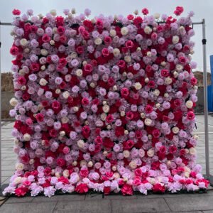 FW034 Pink mix hot pink roses flower wall backdrop 8x8ft cloth fabric backup