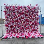 FW034 Pink mix hot pink roses flower wall backdrop 8x8ft cloth fabric backup - Image 6