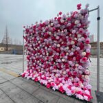 FW034 Pink mix hot pink roses flower wall backdrop 8x8ft cloth fabric backup - Image 7