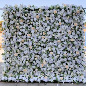 FW043 White roses with leaves flower wall backdrop 8x8ft cloth fabric backup