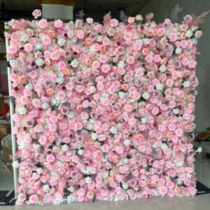FW052 Pink rose flower wall backdrop 8x8ft cloth fabric backup