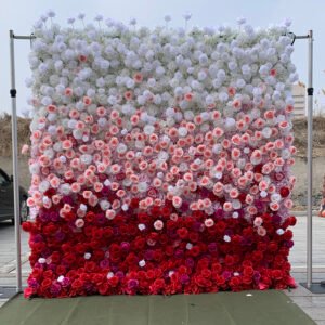 FW054 White red rose ombre flower wall backdrop 8x8ft cloth fabric backup