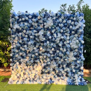 FW059 Blue and white rose flower wall backdrop 8x8ft cloth fabric backup