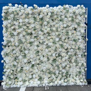 FW060 White rose flower wall backdrop 8x8ft cloth fabric backup