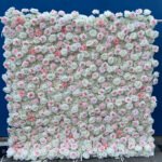 FW061 White pink flower wall backdrop 8x8ft cloth fabric backup