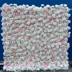 FW061 White pink flower wall backdrop 8x8ft cloth fabric backup