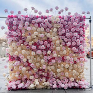 FW066 White pink roses ombre flower wall backdrop 8x8ft cloth fabric backup
