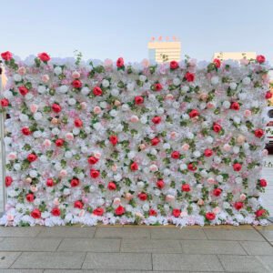 FW070 White pink flower wall backdrop 8x12ft cloth fabric backup