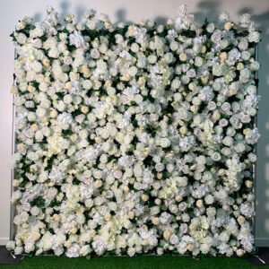 FW071 White roses with leaves flower wall backdrop 8x8ft cloth fabric backup