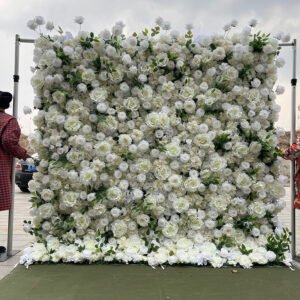 FW072 White big roses with leaves flower wall backdrop 8x8ft cloth fabric backup