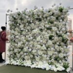 FW072 White big roses with leaves flower wall backdrop 8x8ft cloth fabric backup - Image 5