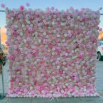 FW078 Pink and white roses flower wall backdrop 8x8ft cloth fabric backup