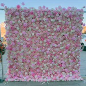 FW078 Pink and white roses flower wall backdrop 8x8ft cloth fabric backup